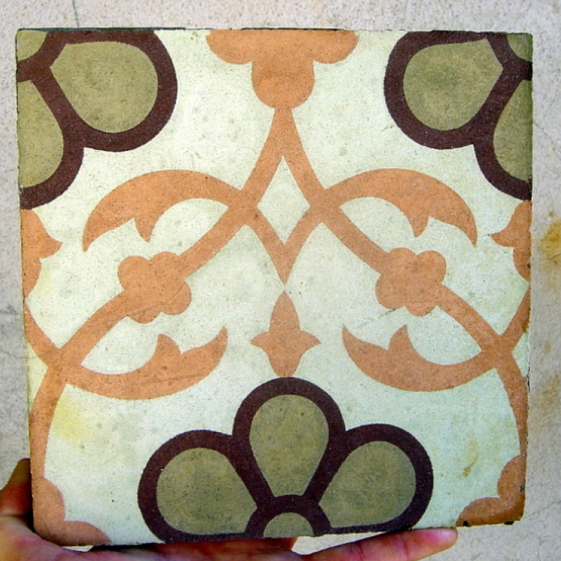 Example: An antique carreaux de ciment tile 20cm sq c.1900