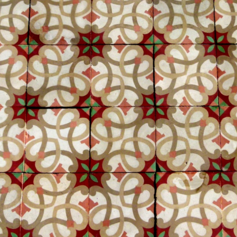 A section of an antique carreaux de ciments floor of 16cm sq tiles