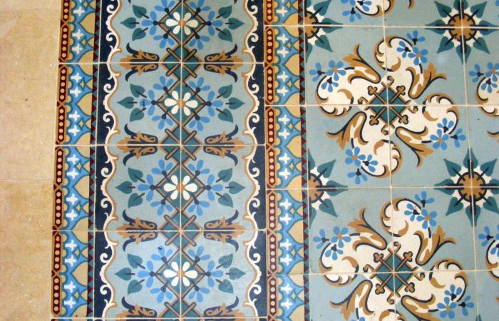 An antique tile carpet feature in Ontario, Canada