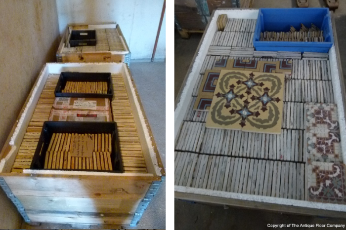 Tiles stood in rows to reduce risk of breaking and shipped in insulated box pallets Tiles stood in rows to reduce risk of breaking and shipped in insulated box pallets
