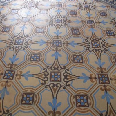 A period octagon ceramic with cabochons in a Gotland, Sweden bathroom 