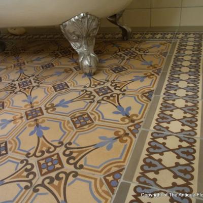 A period octagon ceramic with cabochons in a Gotland, Sweden bathroom 