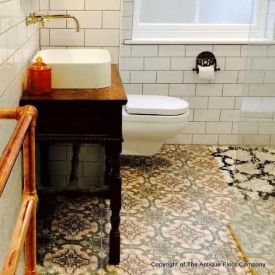 Art Nouveau floor tiles in this London bathroom