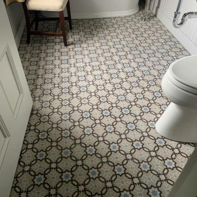 A 1913 Octave Colozier ceramic in a Massachusetts bathroom 