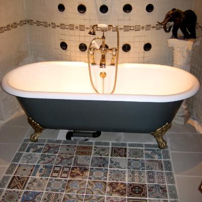 A patchwork floor bathroom in London