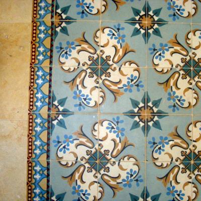 An antique tile carpet feature in Ontario, Canada