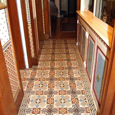 A stunning art nouveau floor in a kitchen in Brooklyn