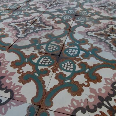 Art Nouveau floor tiles in this London bathroom