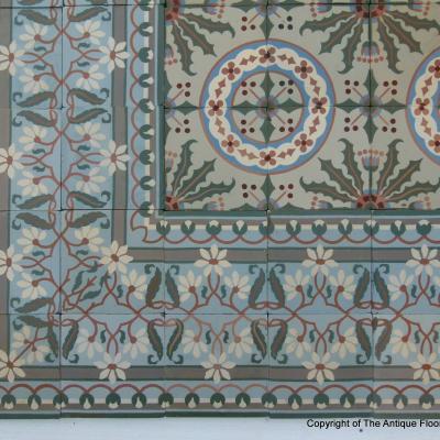 10m2 / 107 sq. ft antique floral themed Societe Amay ceramic