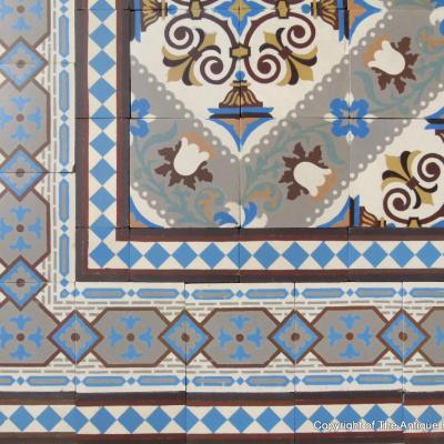 c.12-13m2 Beautiful antique Belgian ceramic floor with triple borders