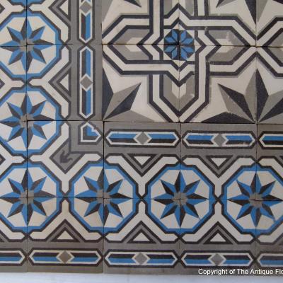 c.23m2 / 246 sq ft antique Belgian ceramic in a cool palette 