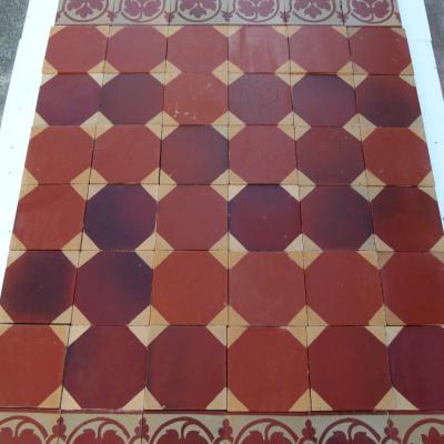 2m2 period French Perrusson floor of large 17cm square ceramic tiles