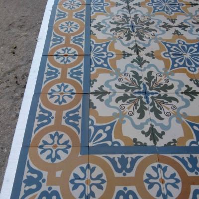 c.7m2+ antique French Maubeuge ceramic floor - early 20th century