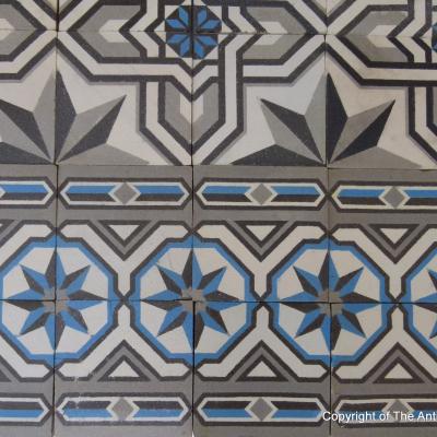 c.23m2 / 246 sq ft antique Belgian ceramic in a cool palette 