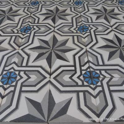 c.23m2 / 246 sq ft antique Belgian ceramic in a cool palette 