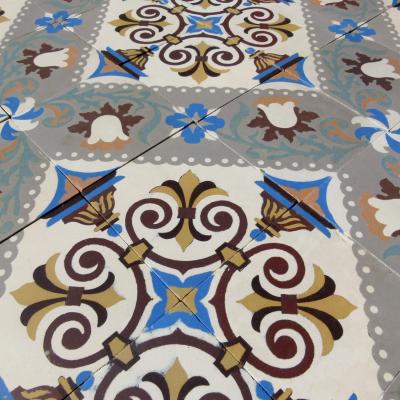 c.12-13m2 Beautiful antique Belgian ceramic floor with triple borders