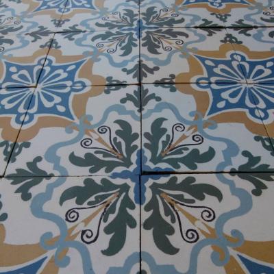 c.7m2+ antique French Maubeuge ceramic floor - early 20th century