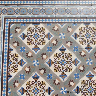 c.12-13m2 Beautiful antique Belgian ceramic floor with triple borders