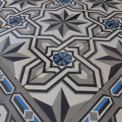 c.23m2 / 246 sq ft antique Belgian ceramic in a cool palette 