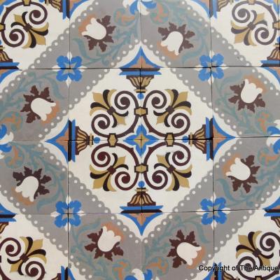 c.12-13m2 Beautiful antique Belgian ceramic floor with triple borders