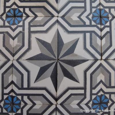 c.23m2 / 246 sq ft antique Belgian ceramic in a cool palette 