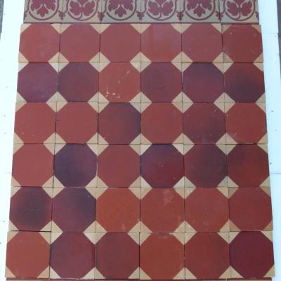 2m2 period French Perrusson floor of large 17cm square ceramic tiles