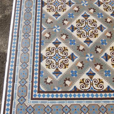 c.12-13m2 Beautiful antique Belgian ceramic floor with triple borders