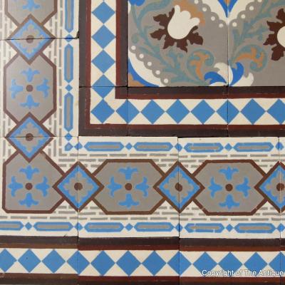 c.12-13m2 Beautiful antique Belgian ceramic floor with triple borders