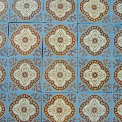 11m2 ceramic encaustic tile floor in cornflower blue with original borders