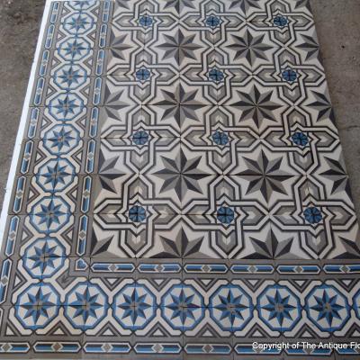 c.23m2 / 246 sq ft antique Belgian ceramic in a cool palette 