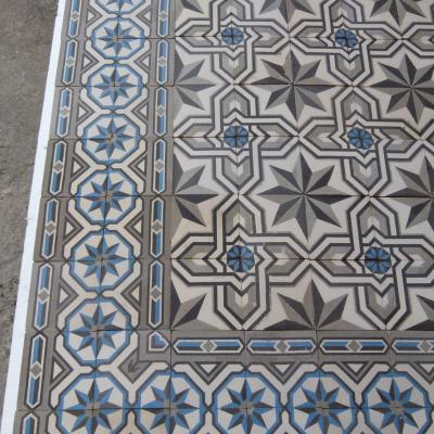 c.23m2 / 246 sq ft antique Belgian ceramic in a cool palette 