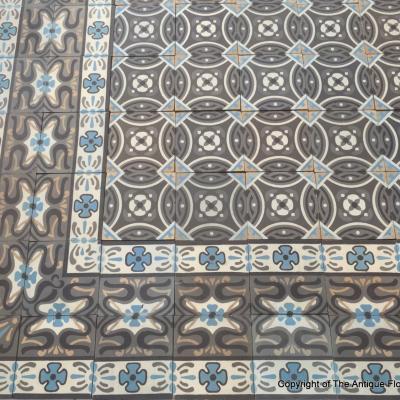 c.11.5m2 antique Belgian ceramic with back to back borders