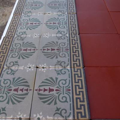 A 10.5m2+ antique French ceramic floor with back to back borders