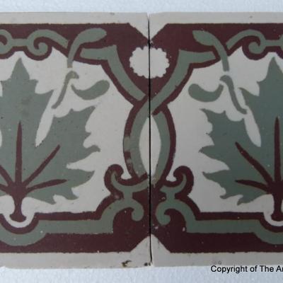 60 Maple leaf themed antique Belgian border tiles