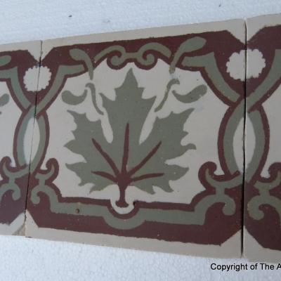 60 Maple leaf themed antique Belgian border tiles