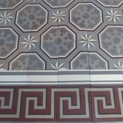 A small c.2.5m2 to 5.7m2 Boch Freres ceramic floor c.1900 