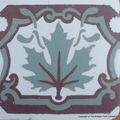 60 Maple leaf themed antique Belgian border tiles