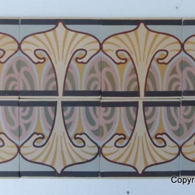 55 French Art Nouveau tiles in a pastel palette