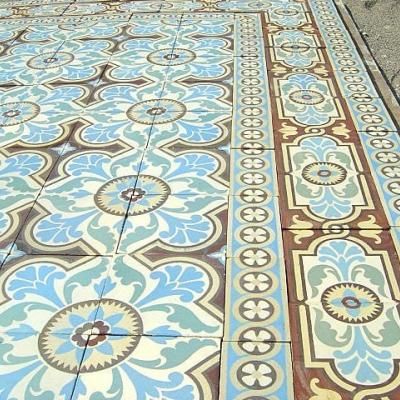 18.5m2 / 200 sq ft Ornate antique ceramic encaustic Belgian floor - c.1890