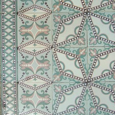 14m2+ Delicate antique ceramic floor tiles c.1900