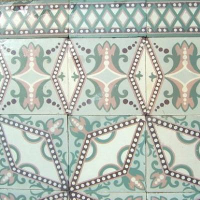 14m2+ Delicate antique ceramic floor tiles c.1900