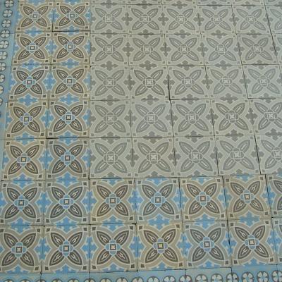 14.5m2 Period Belgian antique encaustic hallway floor with double borders