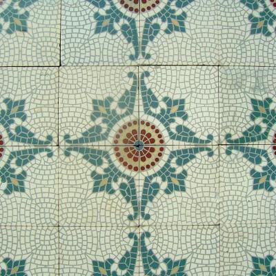 9.6m2 Gilliot Hemiksem mosaic themed floor with double borders c.1920 