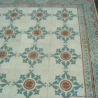 9.6m2 Gilliot Hemiksem mosaic themed floor with double borders c.1920 