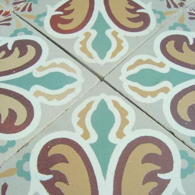 Antique French ceramic floor c.1915 - richly stylised in warm reds