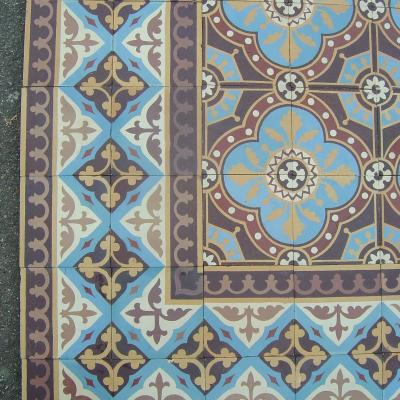 Antique unglazed encaustic floor tiles c.1880 - with double borders