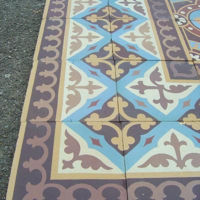 Antique unglazed encaustic floor tiles c.1880 - with double borders