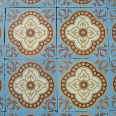 11m2 ceramic encaustic tile floor in cornflower blue with original borders