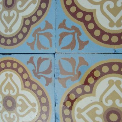 11m2 ceramic encaustic tile floor in cornflower blue with original borders