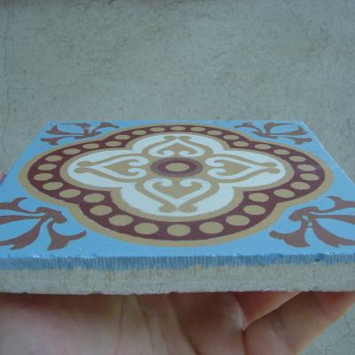 11m2 ceramic encaustic tile floor in cornflower blue with original borders